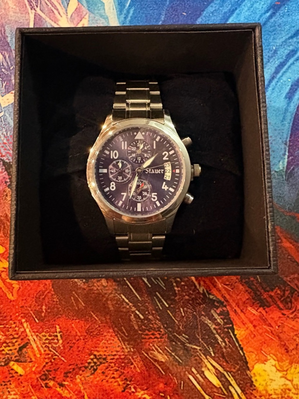 Stauer Men's Stainless Steel Chronograph Watch in Silver and Blue